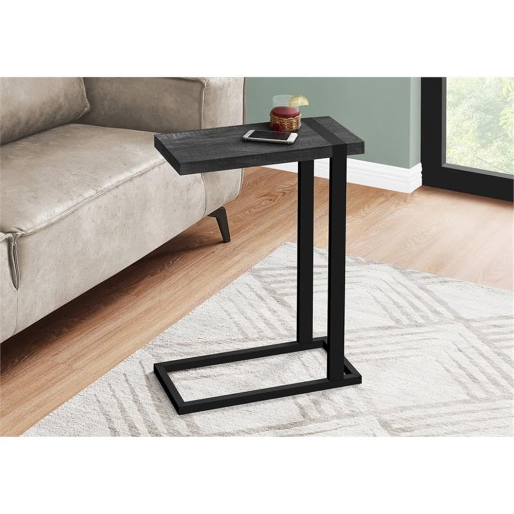 Monarch Specialties 2863, C-Shaped, End, Side, Snack, Living Room, Bedroom, Laminate, Black, Contemporary, Modern Accent Table Reclaimed Wood-Look Metal, 19.25" L X 9.5" W X 25" H